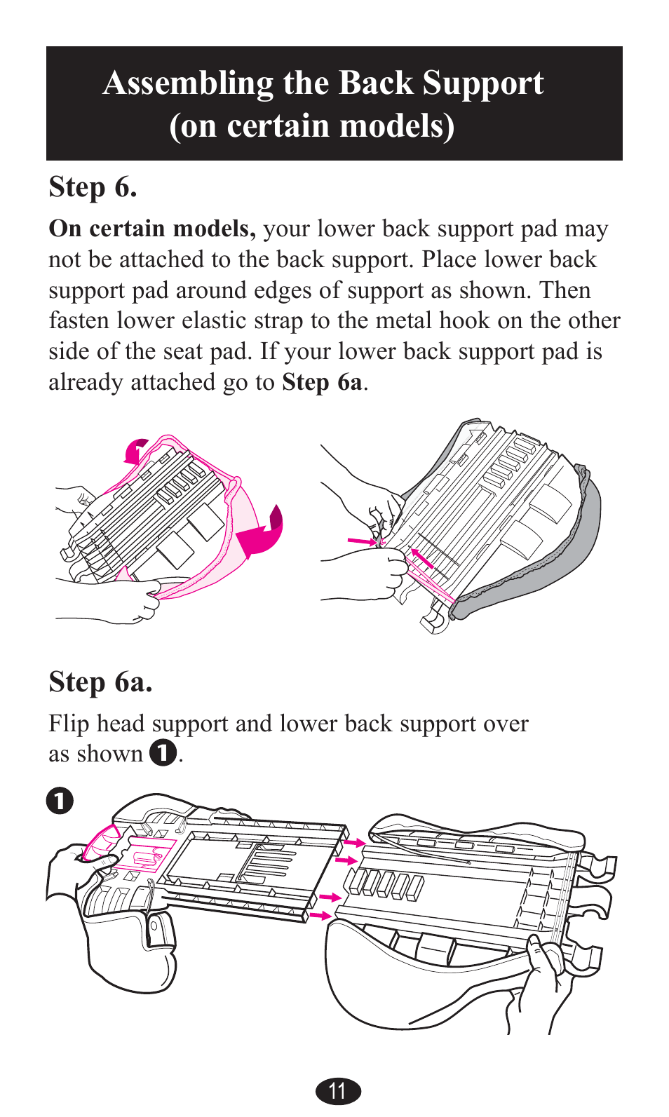 Assembling the back support (on certain models), Step 6, Step 6a | Graco PD141229A User Manual | Page 11 / 80