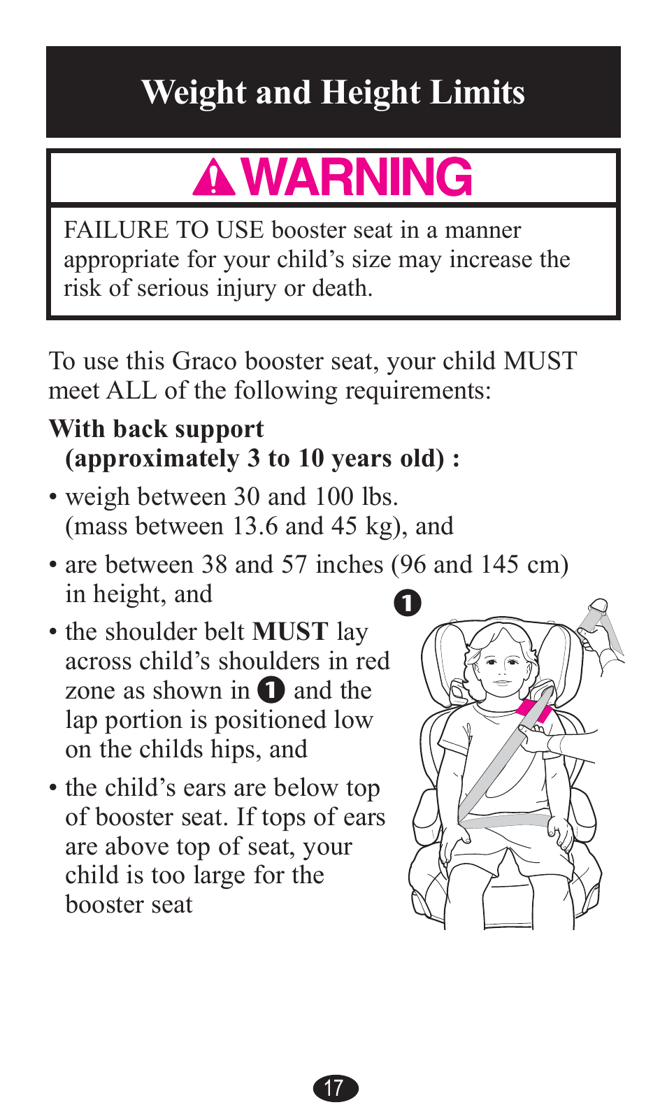 Weight and height limits, Weight and height limits -18 | Graco PD141229A User Manual | Page 17 / 80