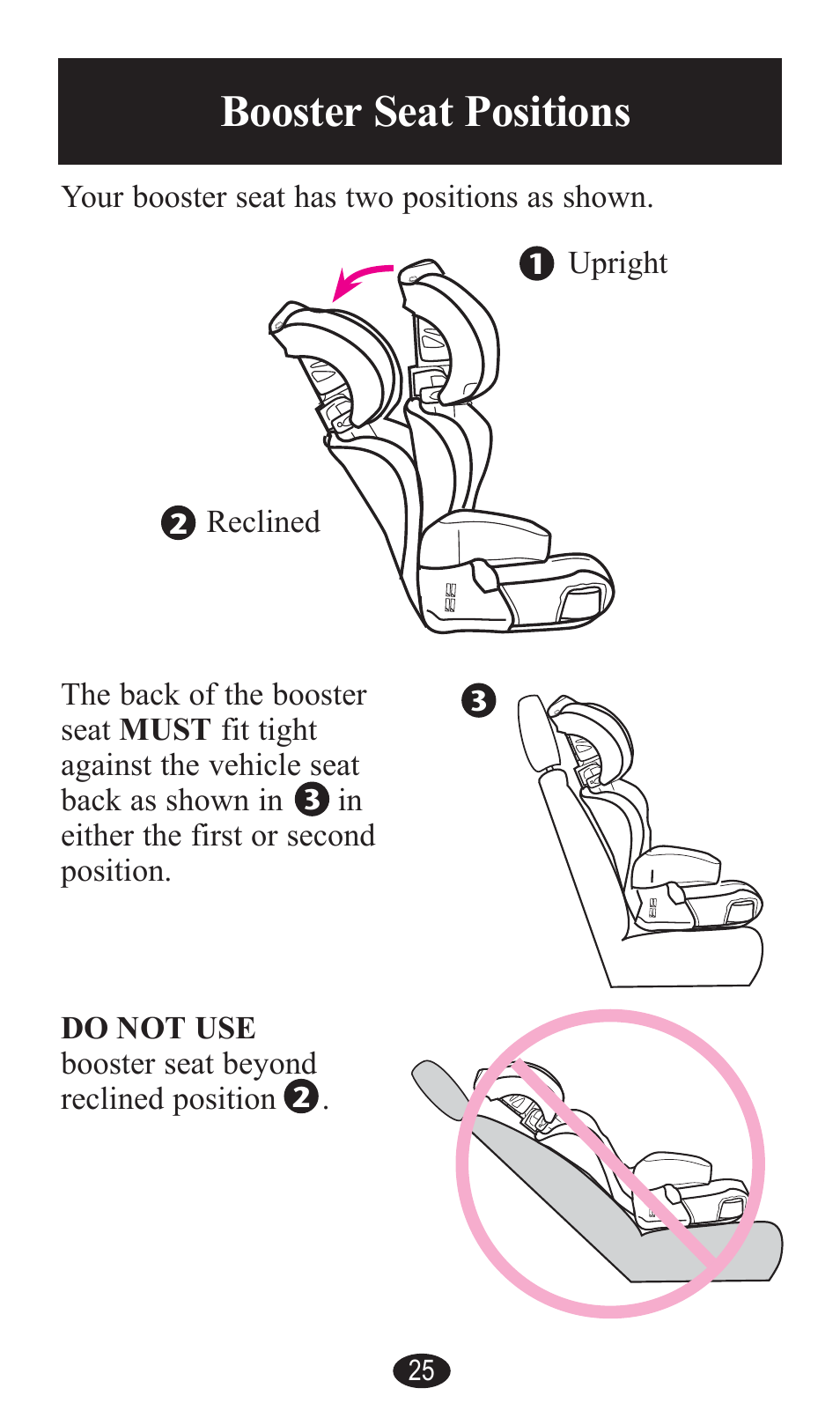 Booster seat positions | Graco PD141229A User Manual | Page 25 / 80
