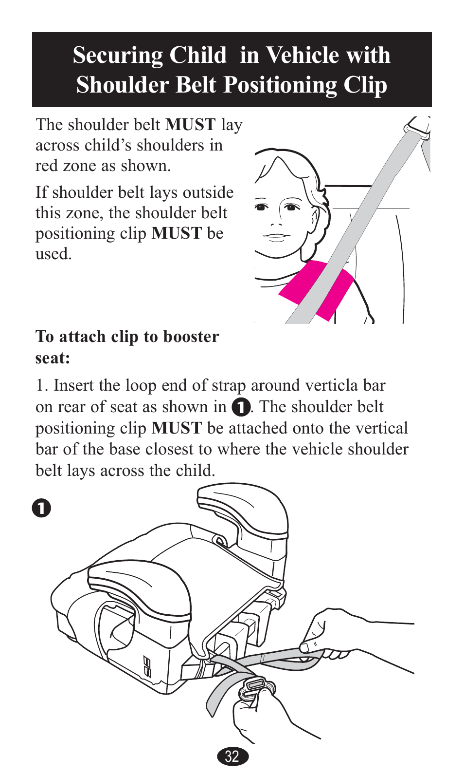 Securing child in vehicle with, Shoulder belt positioning clip -35 | Graco PD141229A User Manual | Page 32 / 80