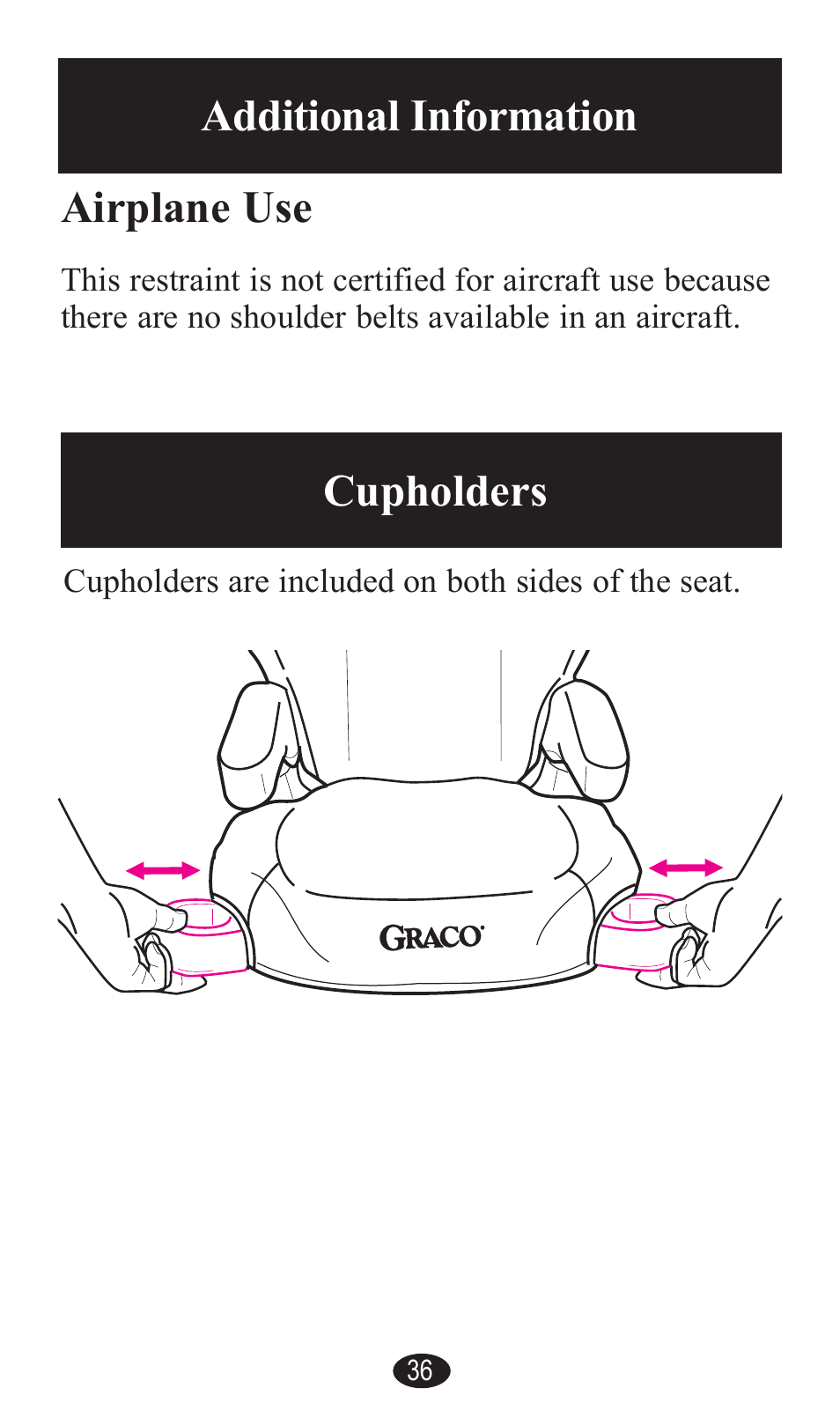 Additional information, Airplane use, Cupholders | Graco PD141229A User Manual | Page 36 / 80