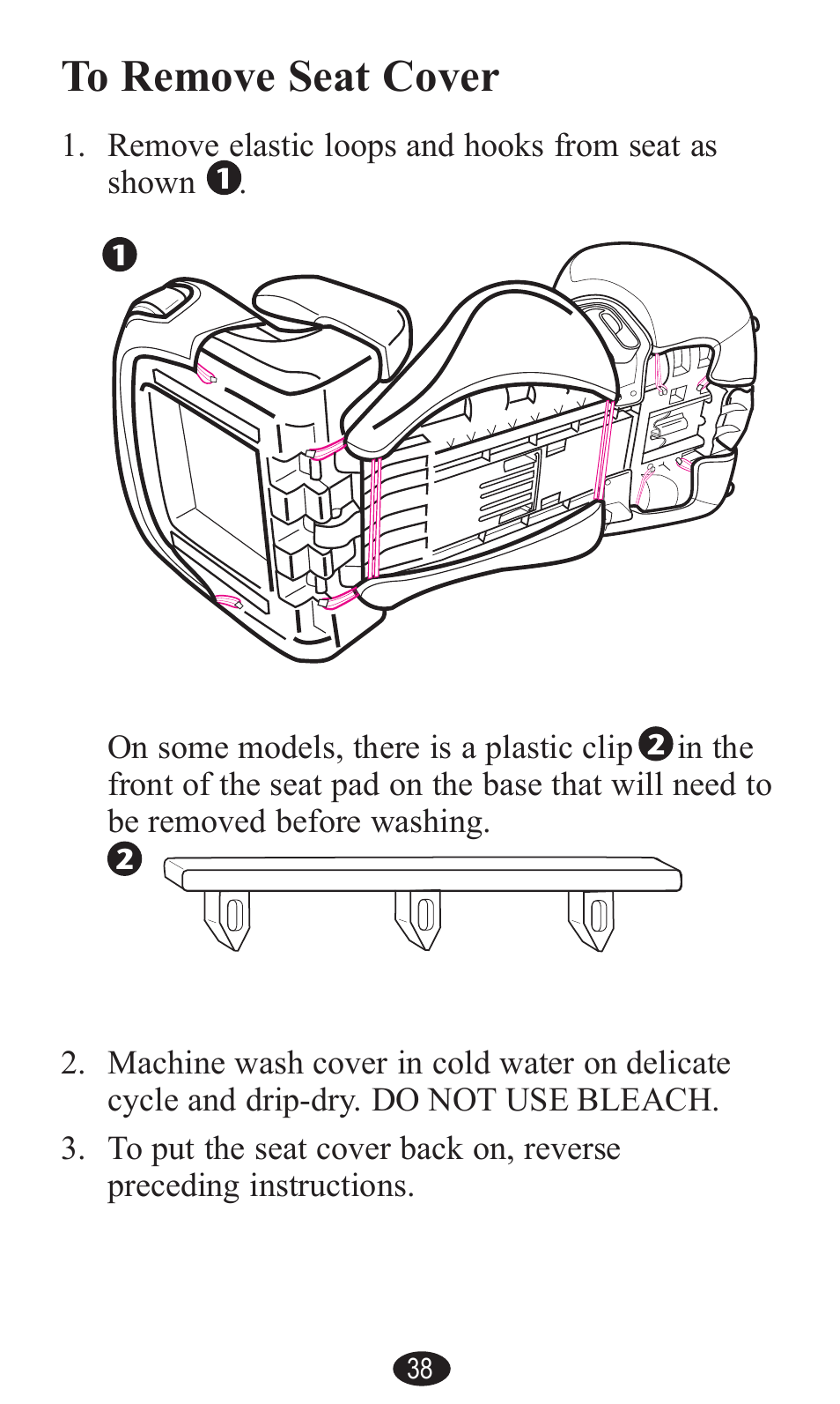 To remove seat cover | Graco PD141229A User Manual | Page 38 / 80
