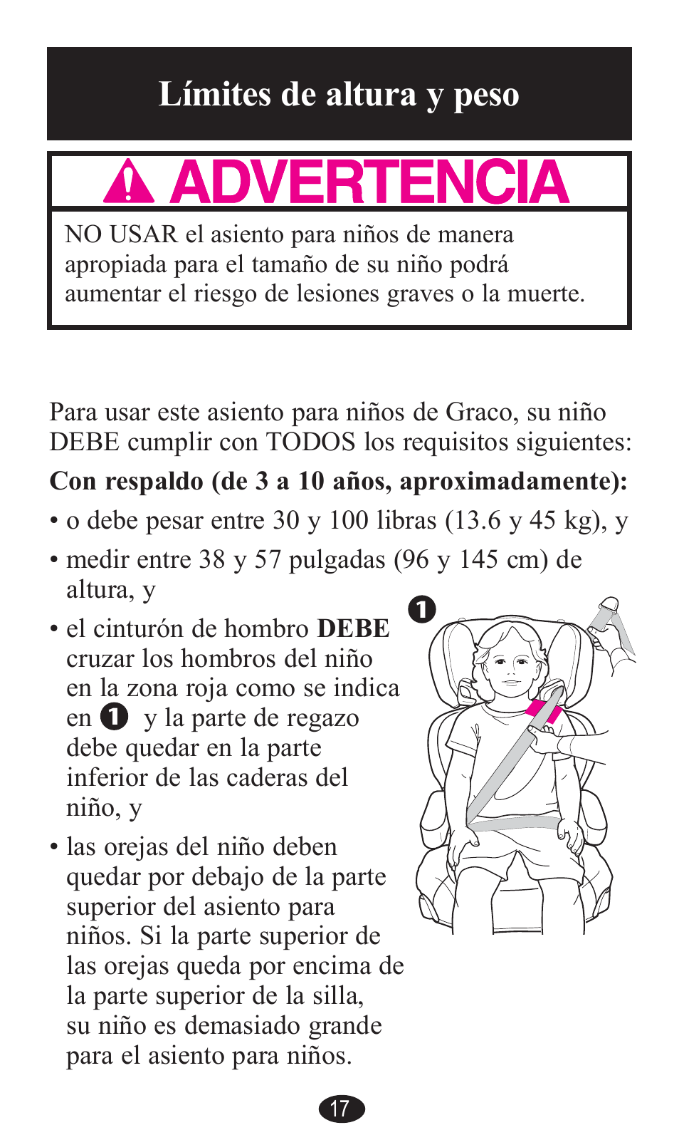 Límites de altura y peso, A advertencia | Graco PD141229A User Manual | Page 57 / 80