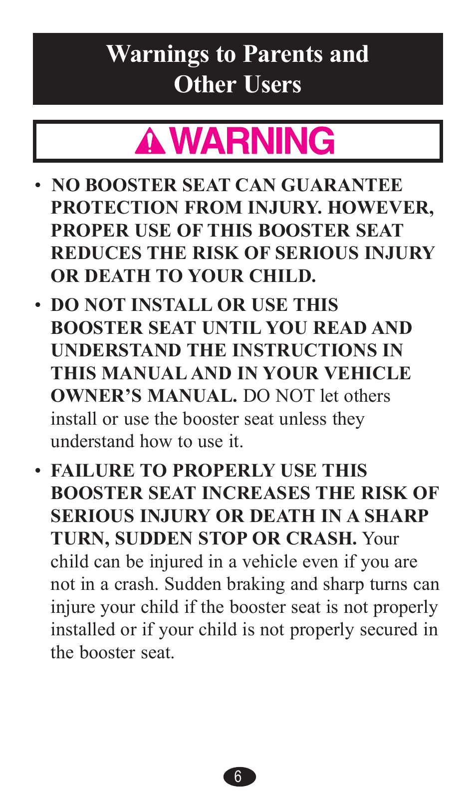 Warnings to parents and other users, Awarning | Graco PD141229A User Manual | Page 6 / 80