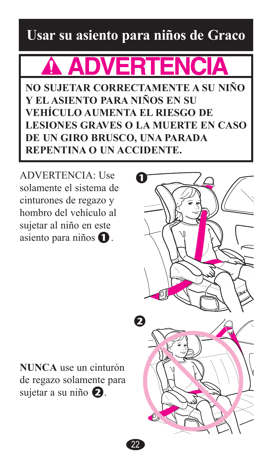 A advertencia, Usar su asiento para niños de graco | Graco PD141229A User Manual | Page 62 / 80