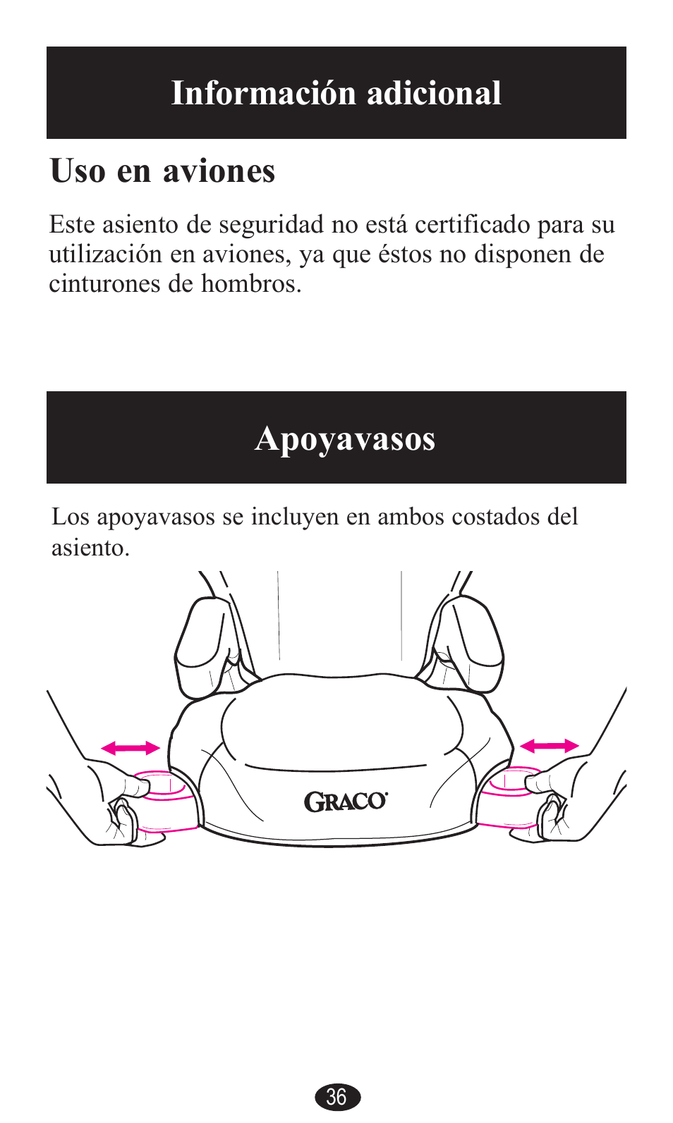 Información adicional, Uso en aviones, Apoyavasos | Graco PD141229A User Manual | Page 76 / 80