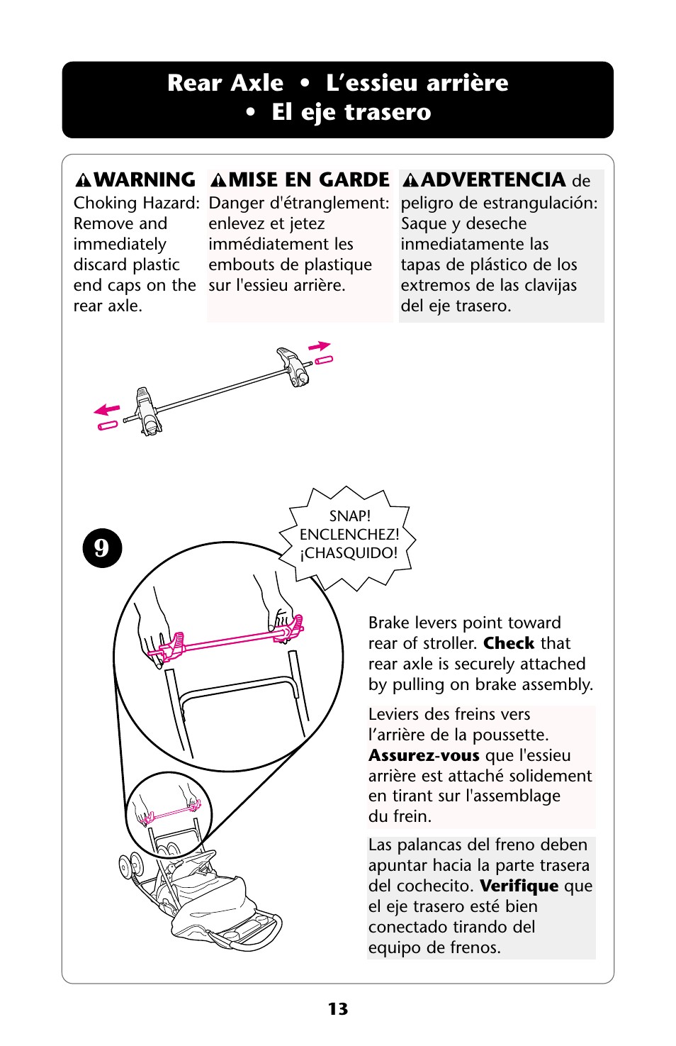 Rear axle • l’essieu arrière • el eje trasero | Graco ISPA118AA User Manual | Page 13 / 40