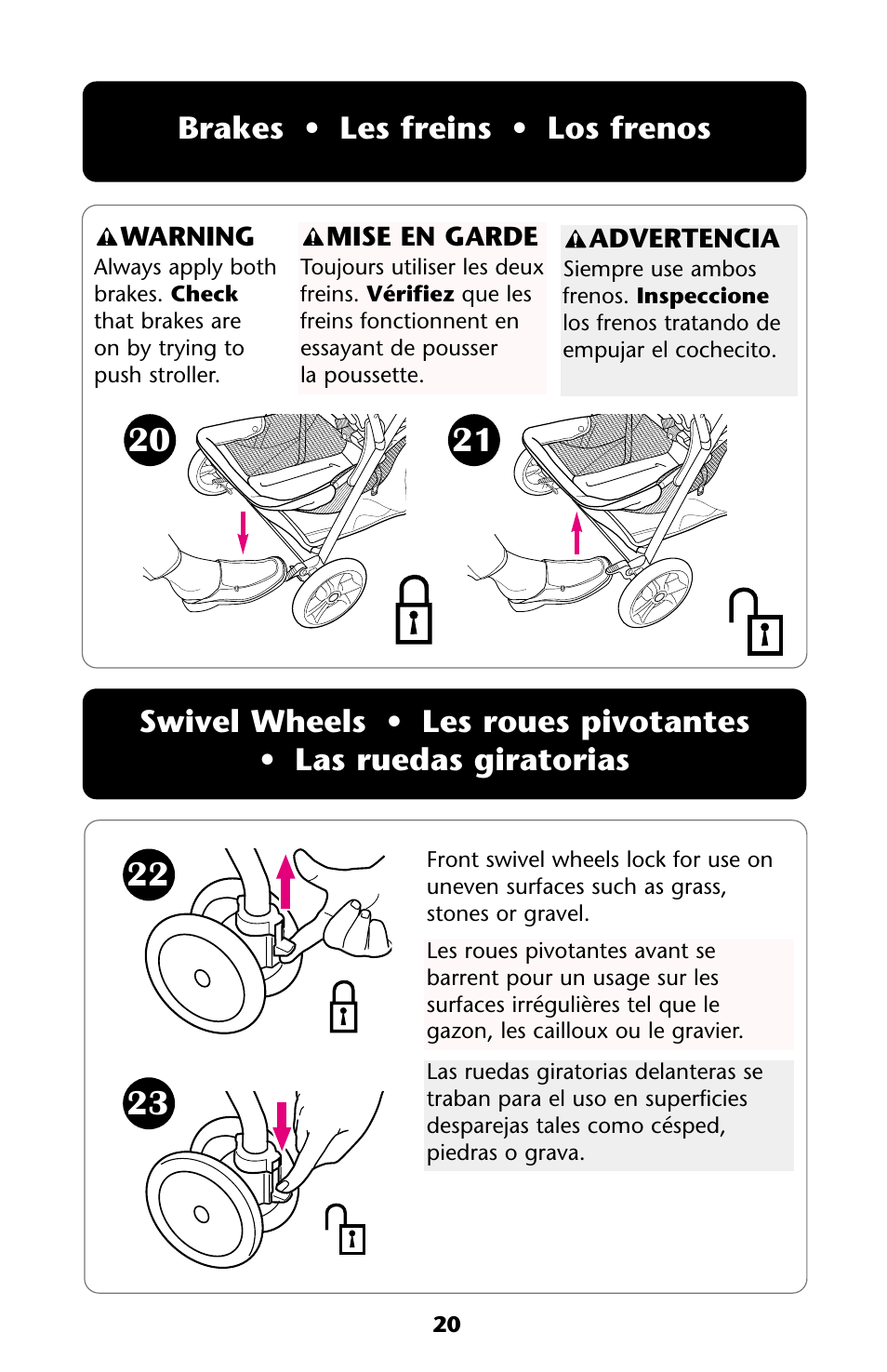 Brakes • les freins • los frenos | Graco ISPA118AA User Manual | Page 20 / 40