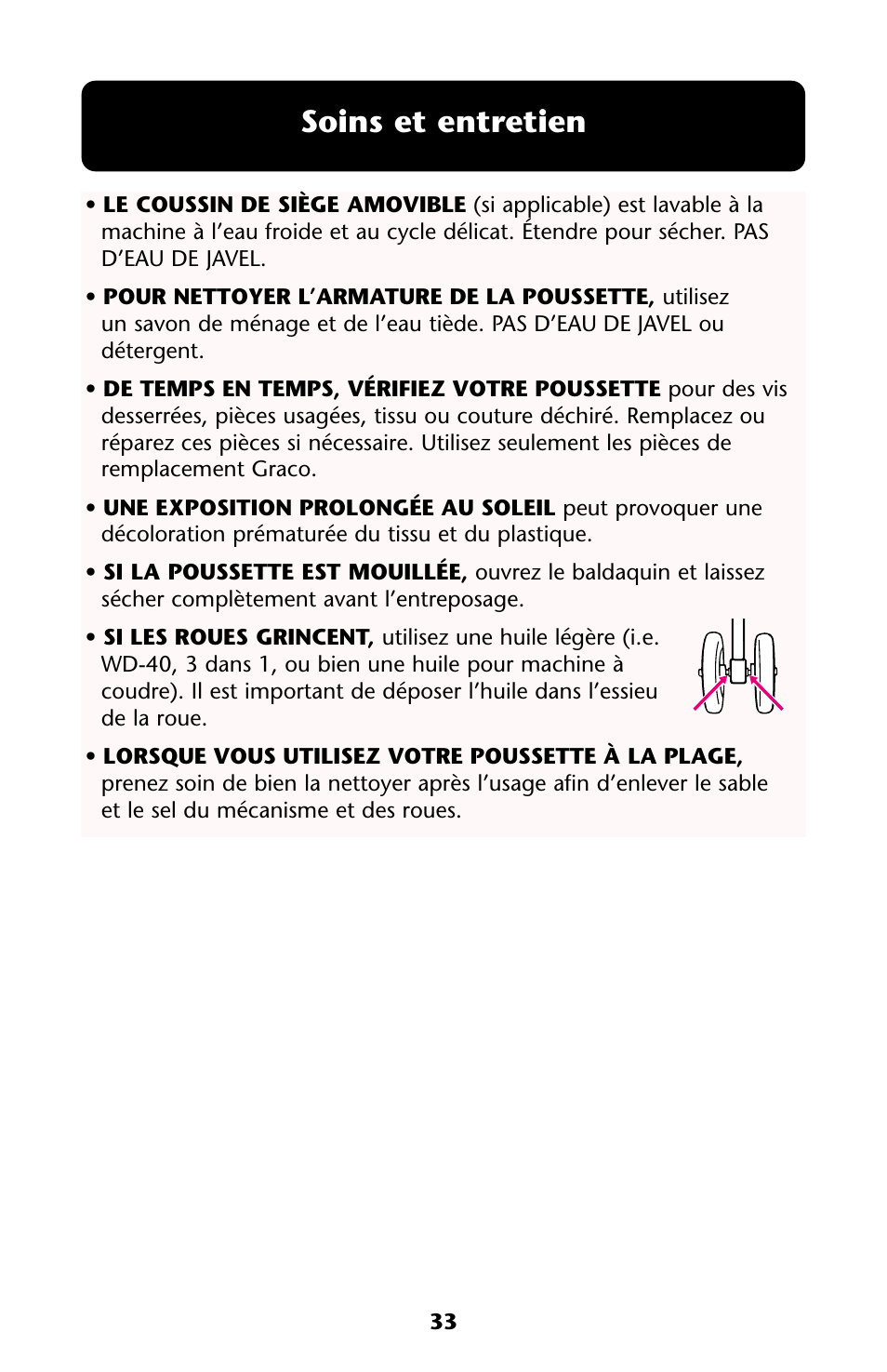 Soins et entretien | Graco ISPA118AA User Manual | Page 33 / 40