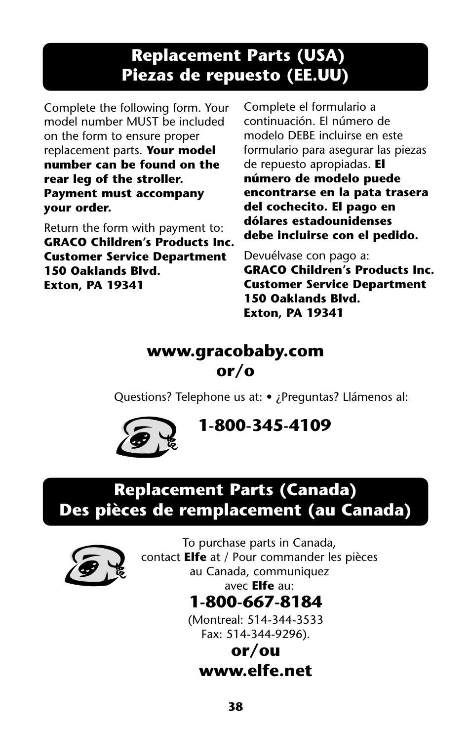 Replacement parts (usa) piezas de repuesto (ee.uu) | Graco ISPA118AA User Manual | Page 38 / 40