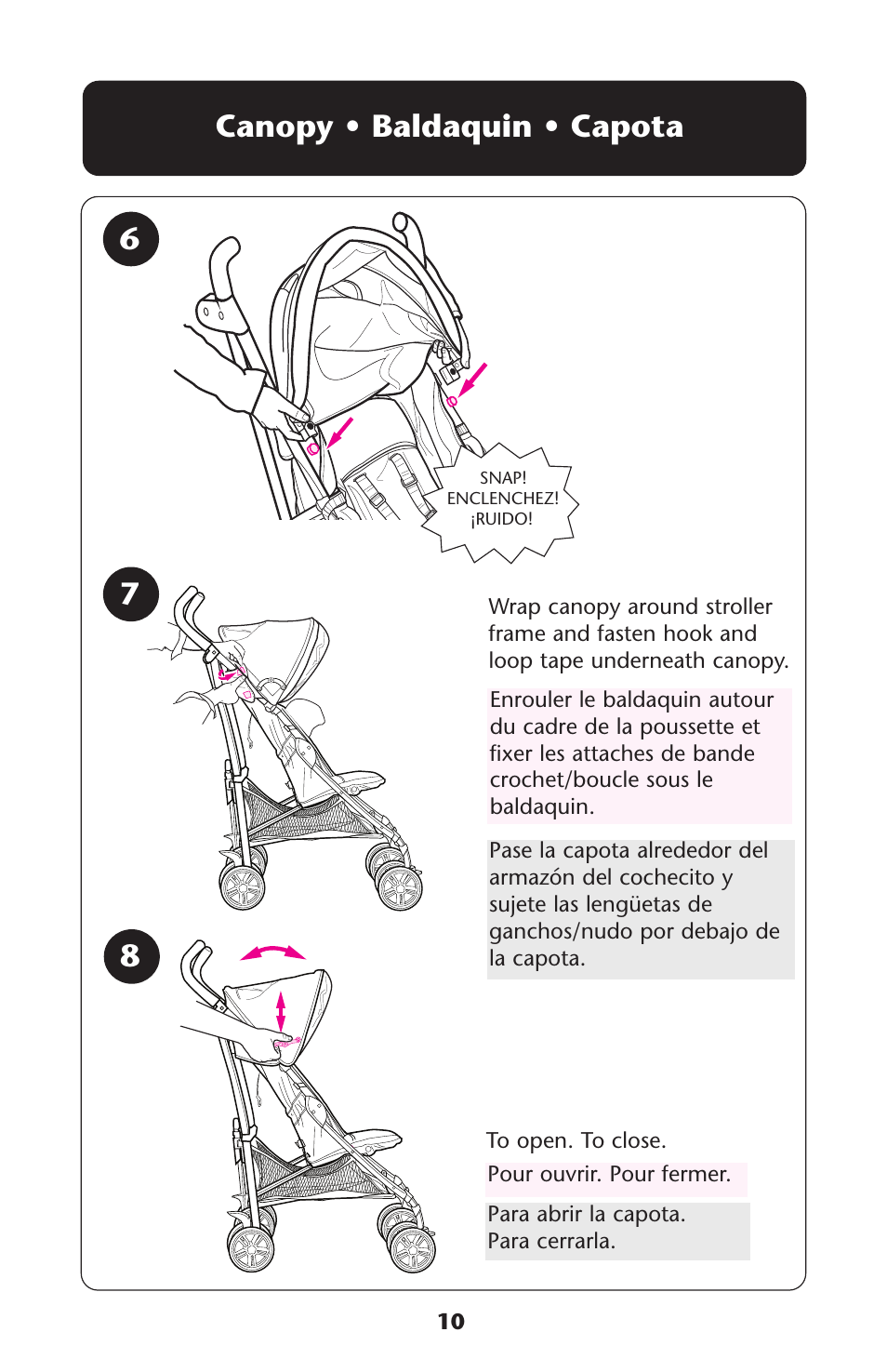 Canopy • baldaquin • capota 8 | Graco ISPA228AA User Manual | Page 10 / 24
