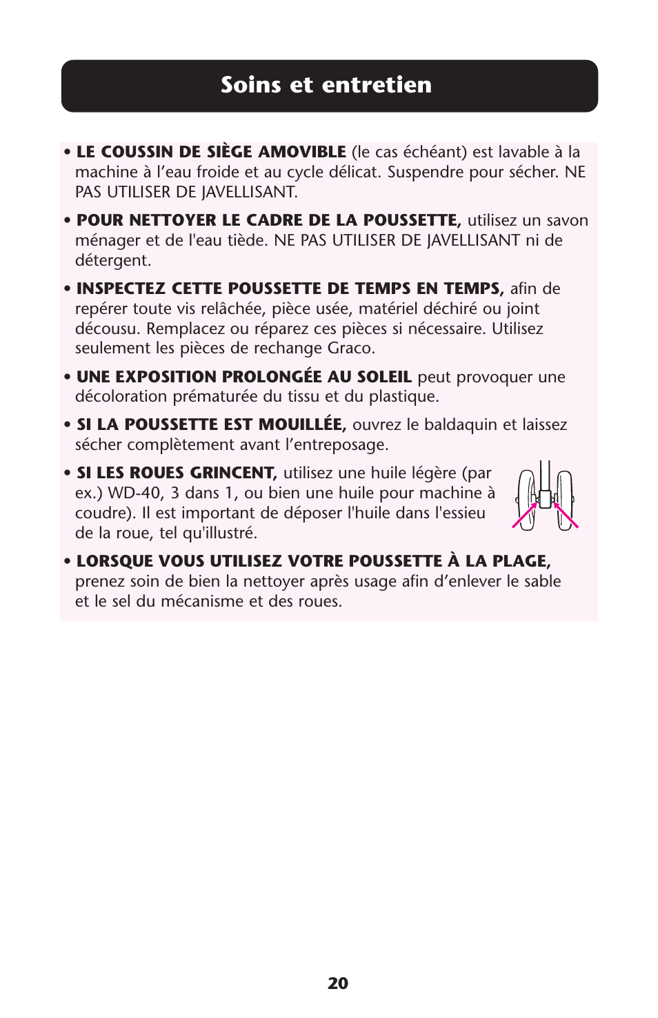Soins et entretien | Graco ISPA228AA User Manual | Page 20 / 24