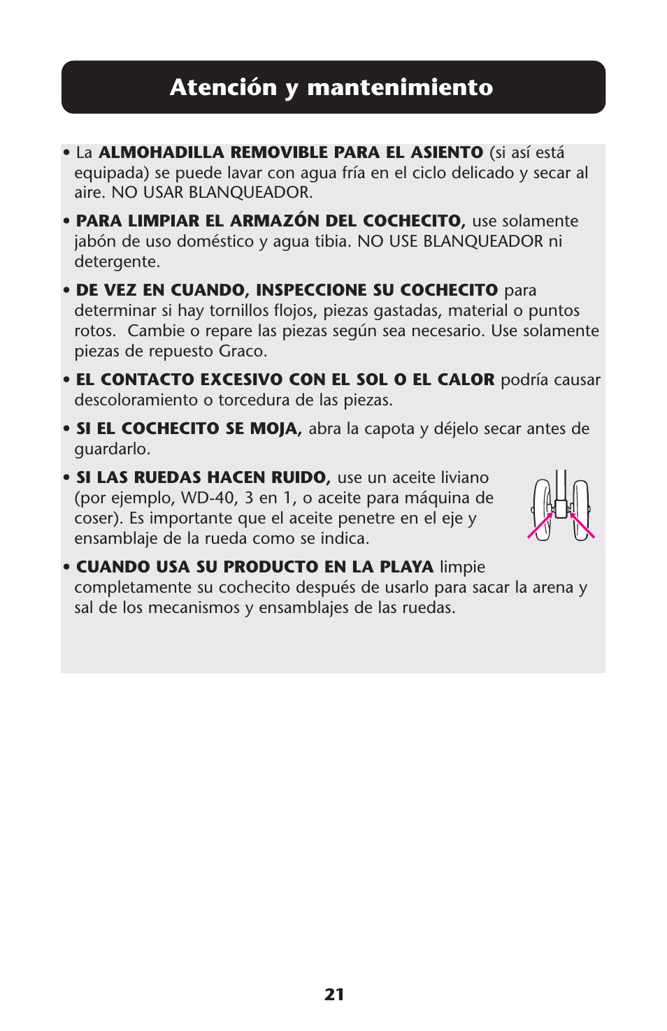 Atención y mantenimiento | Graco ISPA228AA User Manual | Page 21 / 24