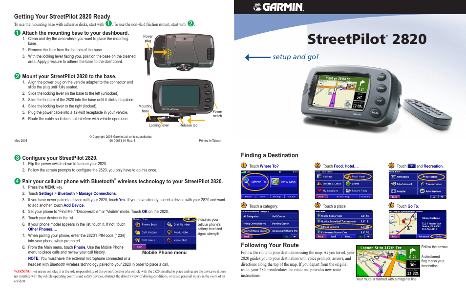 Garmin StreetPilot 2820 User Manual | 2 pages