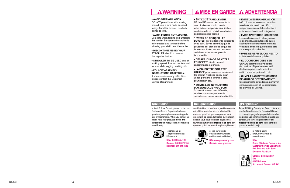 Warning advertencia mise en garde, Questions? des questions? ¿preguntas | Graco 6490 User Manual | Page 3 / 16