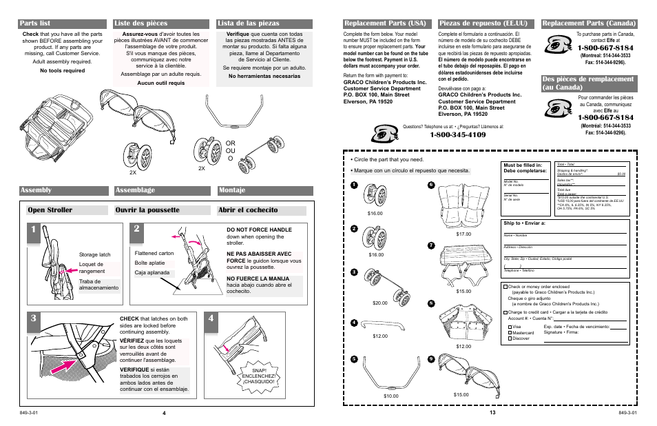 Parts list liste des pièces lista de las piezas, Replacement parts (canada), Des pièces de remplacement (au canada) | Graco 6490 User Manual | Page 4 / 16