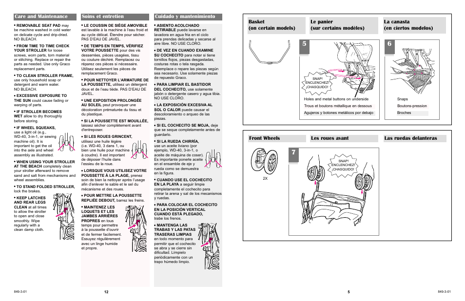 Front wheels les roues avant las ruedas delanteras | Graco 6490 User Manual | Page 5 / 16