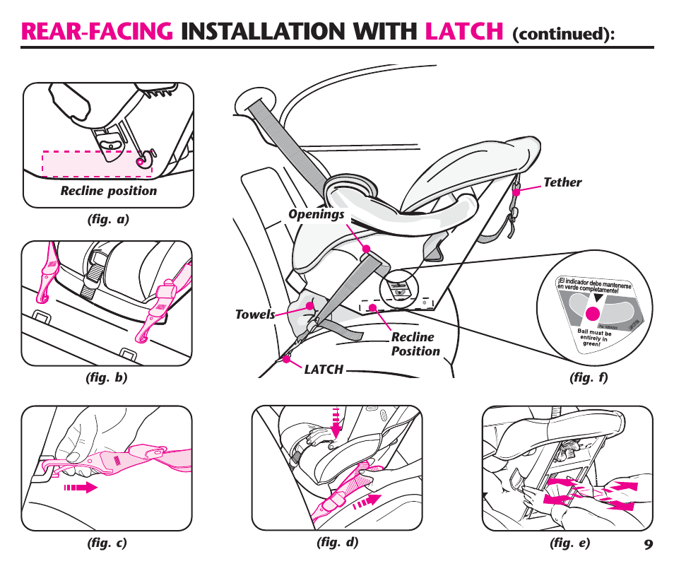 Rear-facing installation with latch, Continued) | Graco ComfortSport ISPC123BA User Manual | Page 11 / 88