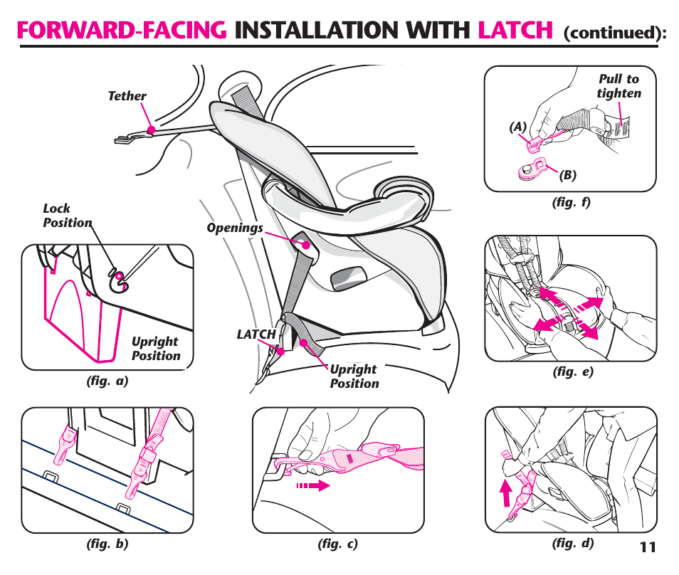 Forward-facing installation with latch | Graco ComfortSport ISPC123BA User Manual | Page 13 / 88