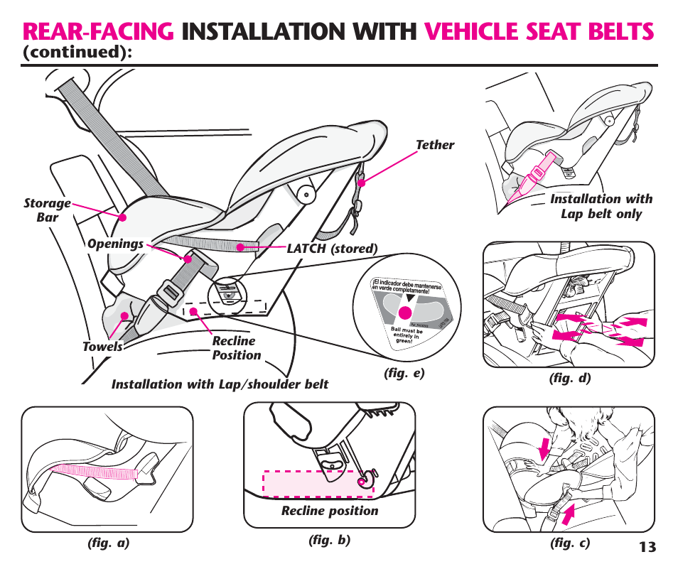 Rear-facing installation with vehicle seat belts, Continued) | Graco ComfortSport ISPC123BA User Manual | Page 15 / 88