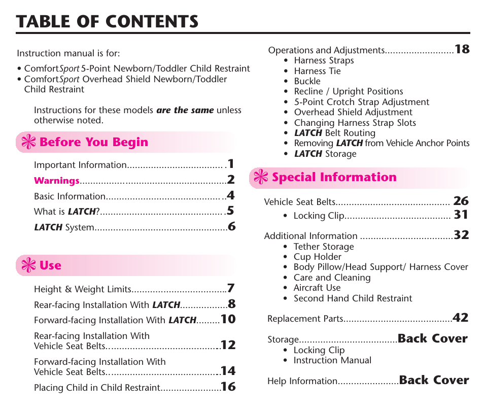 Graco ComfortSport ISPC123BA User Manual | Page 2 / 88