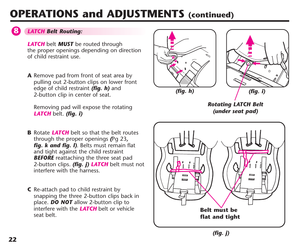 Operations and adjustments, Continued) | Graco ComfortSport ISPC123BA User Manual | Page 24 / 88