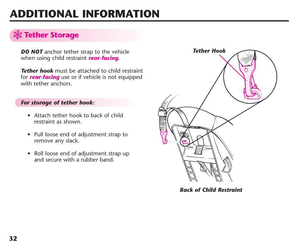 Additional information, Tether storage | Graco ComfortSport ISPC123BA User Manual | Page 34 / 88