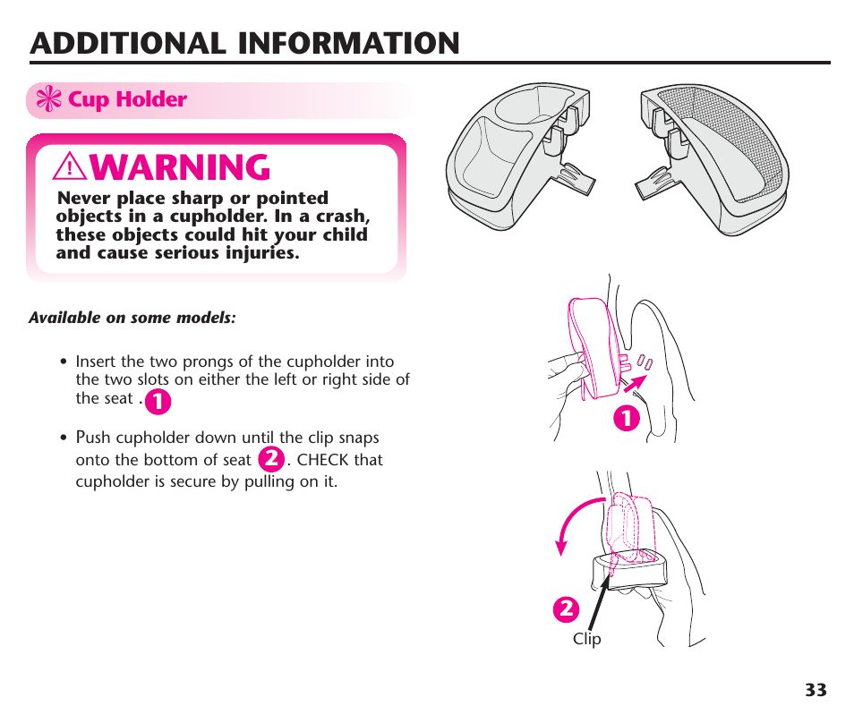 Warning, Additional information | Graco ComfortSport ISPC123BA User Manual | Page 35 / 88