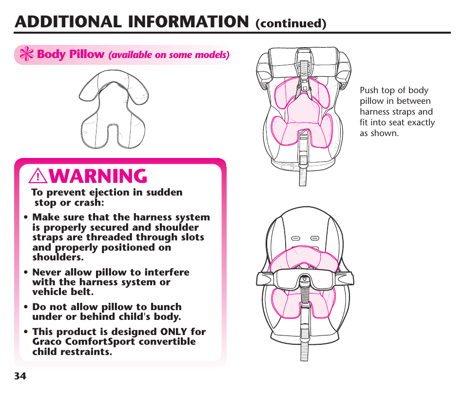 Warning, Additional information | Graco ComfortSport ISPC123BA User Manual | Page 36 / 88