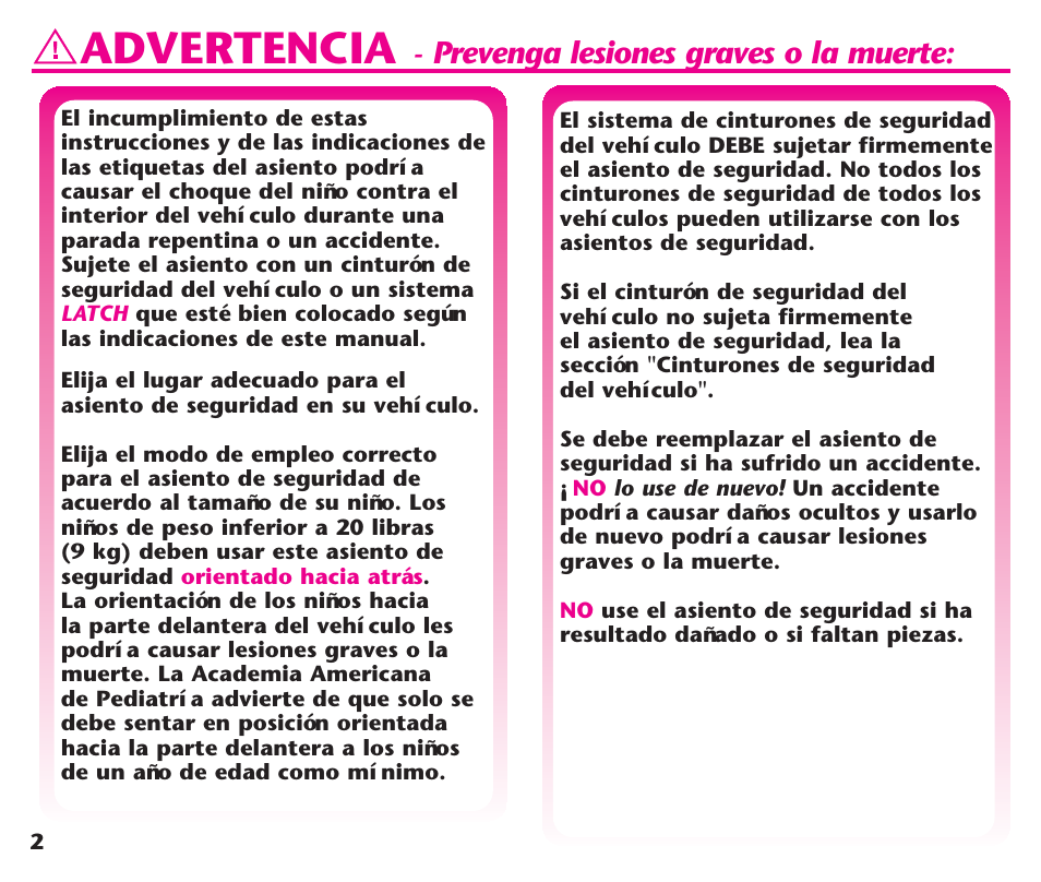 Advertencia, Prevenga lesiones graves o la muerte | Graco ComfortSport ISPC123BA User Manual | Page 48 / 88