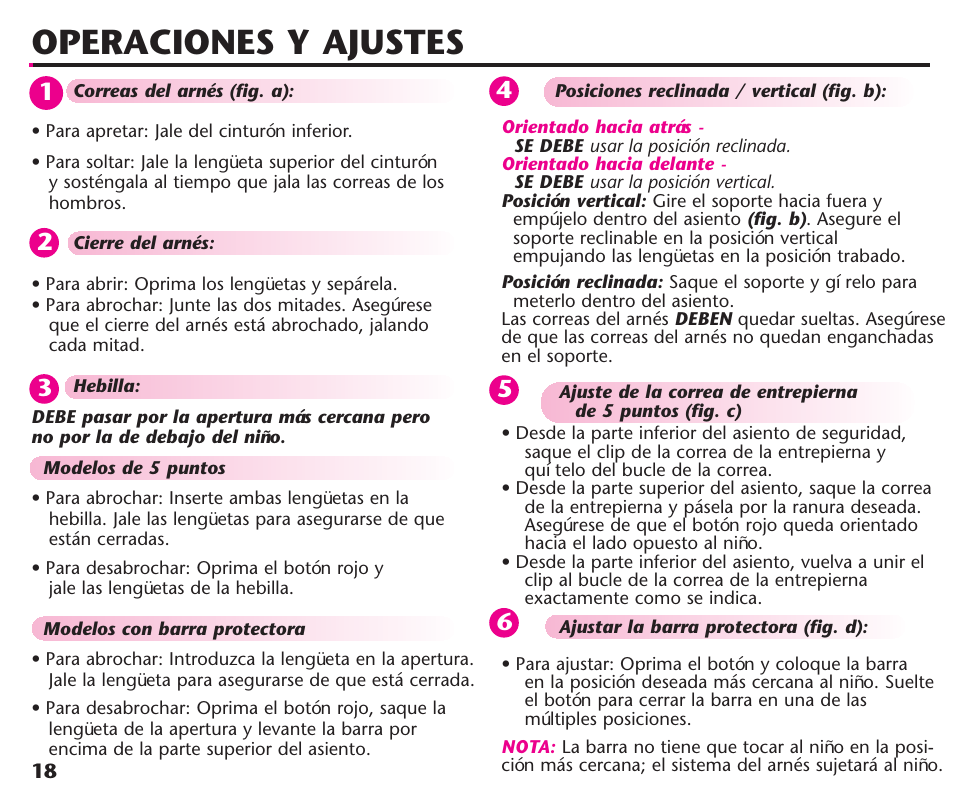 Operaciones y ajustes | Graco ComfortSport ISPC123BA User Manual | Page 64 / 88