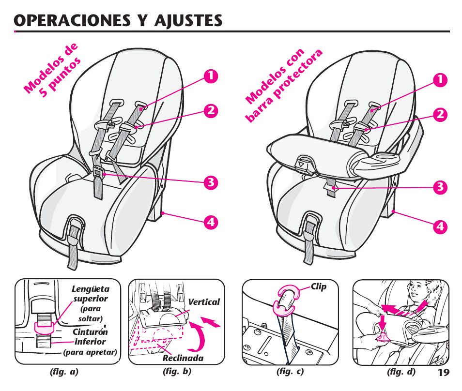 Operaciones y ajustes | Graco ComfortSport ISPC123BA User Manual | Page 65 / 88