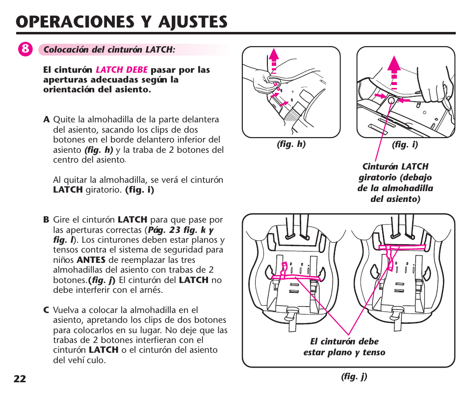 Operaciones y ajustes | Graco ComfortSport ISPC123BA User Manual | Page 68 / 88