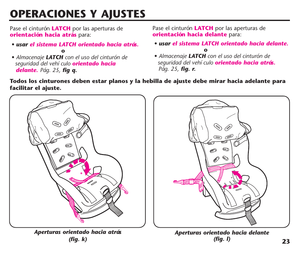 Operaciones y ajustes | Graco ComfortSport ISPC123BA User Manual | Page 69 / 88