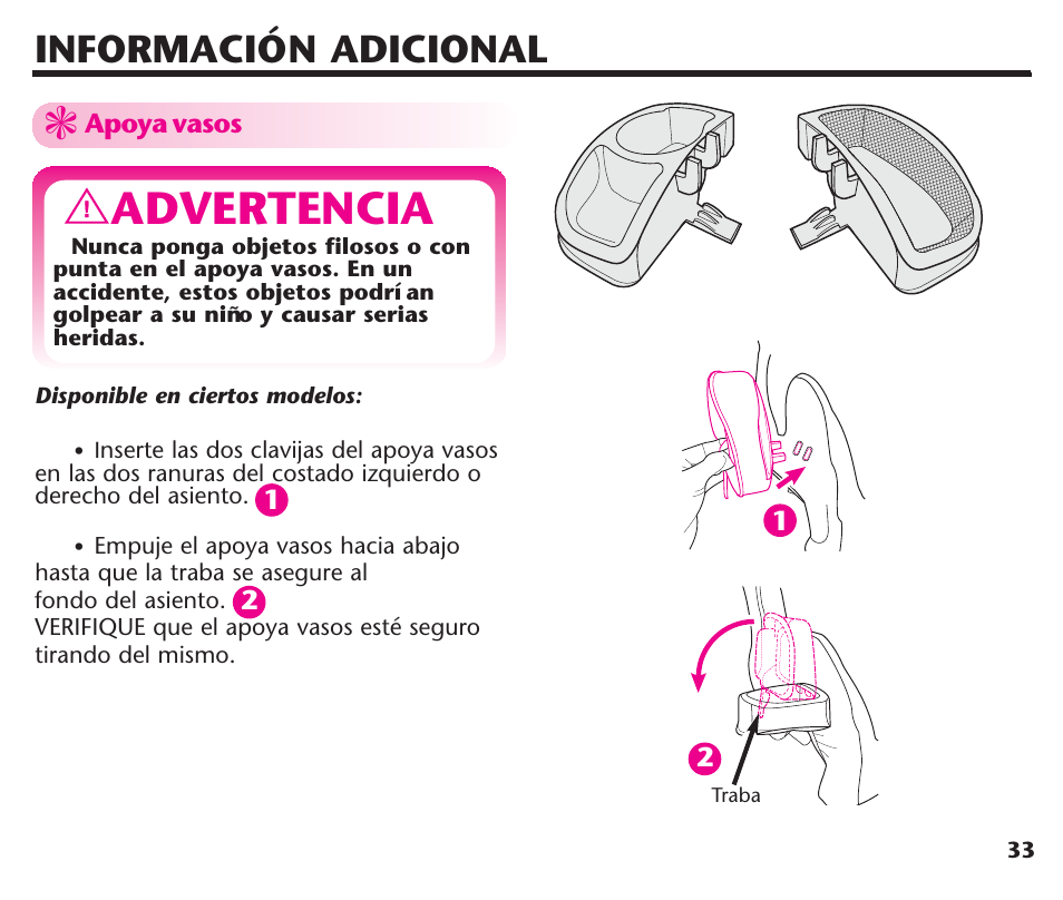 Advertencia, Información adicional | Graco ComfortSport ISPC123BA User Manual | Page 79 / 88