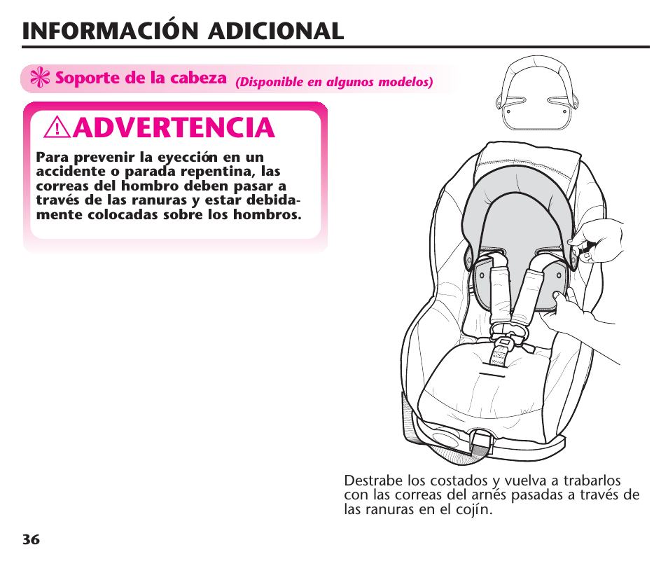 Advertencia, Información adicional | Graco ComfortSport ISPC123BA User Manual | Page 82 / 88