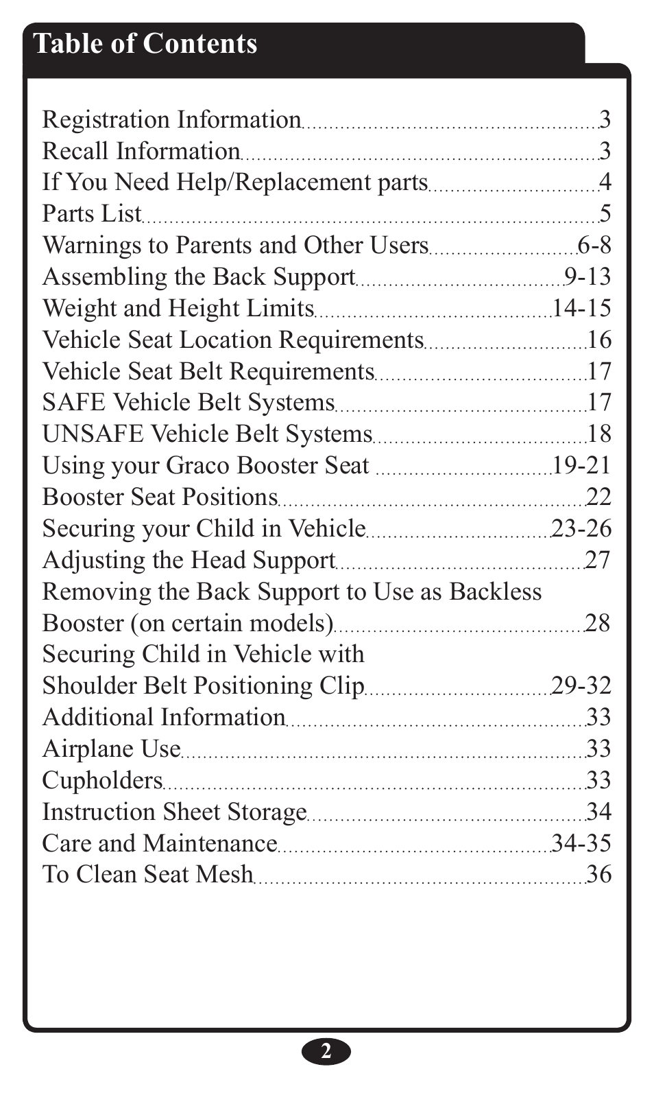 Graco Booster Seat User Manual | Page 2 / 72