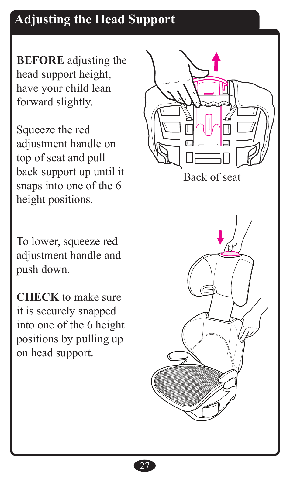 Adjusting the head support | Graco Booster Seat User Manual | Page 27 / 72