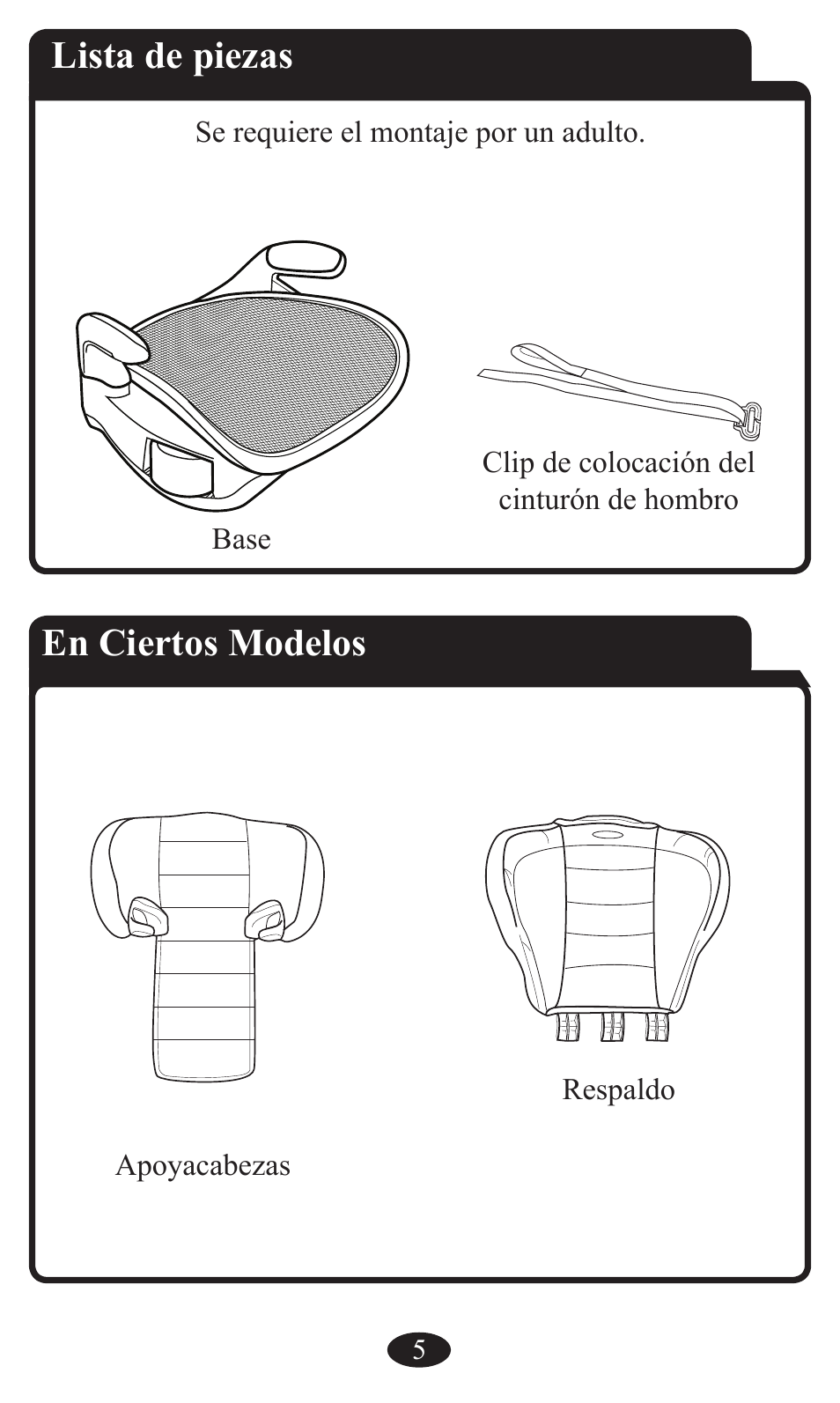 Lista de piezas, En ciertos modelos | Graco Booster Seat User Manual | Page 41 / 72