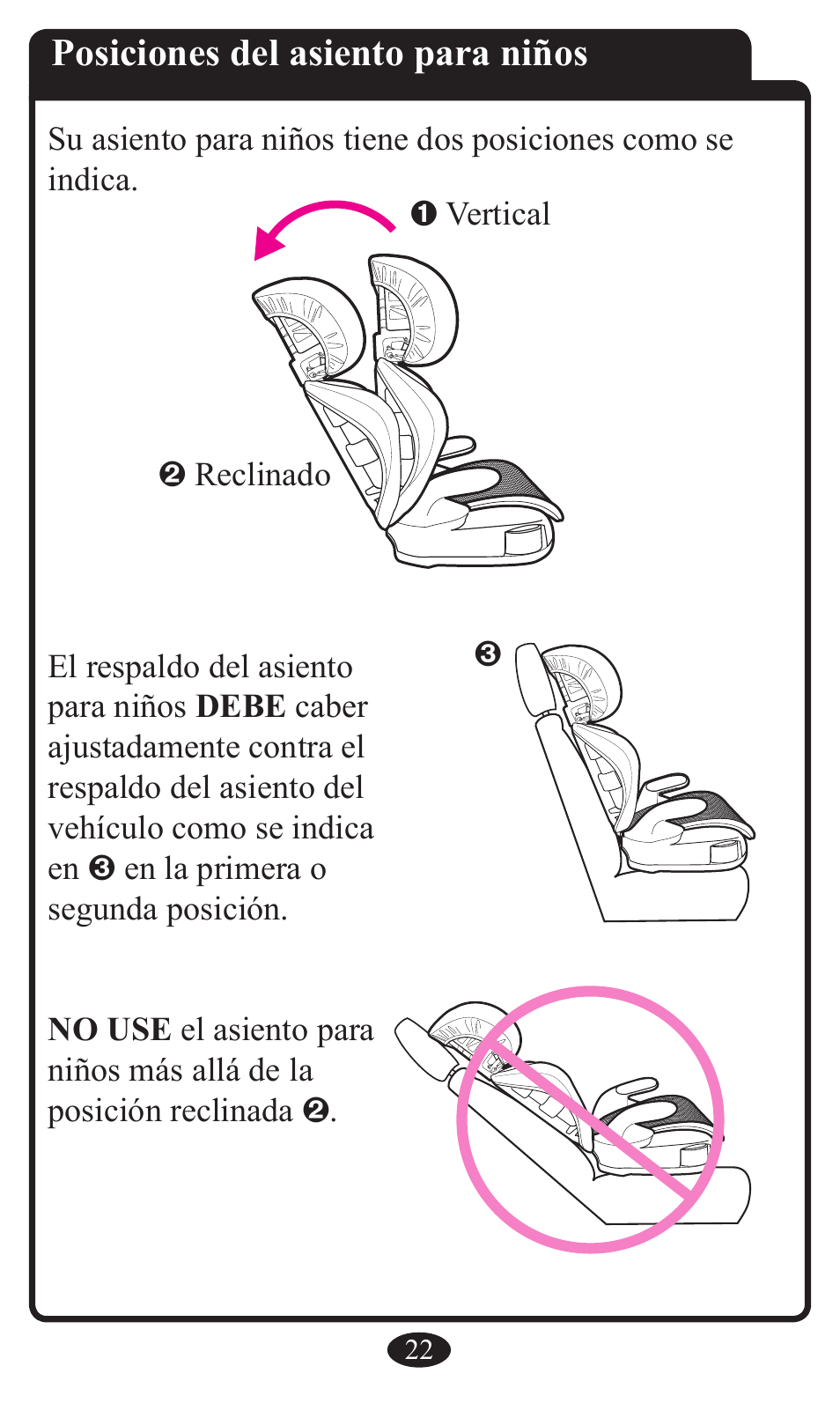 Posiciones del asiento para niños | Graco Booster Seat User Manual | Page 58 / 72