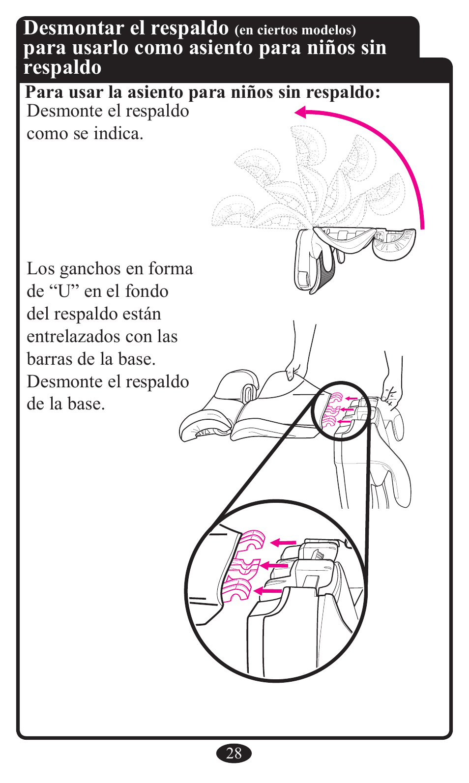 Desmontar el respaldo, Para usarlo como asiento para niños sin respaldo | Graco Booster Seat User Manual | Page 64 / 72