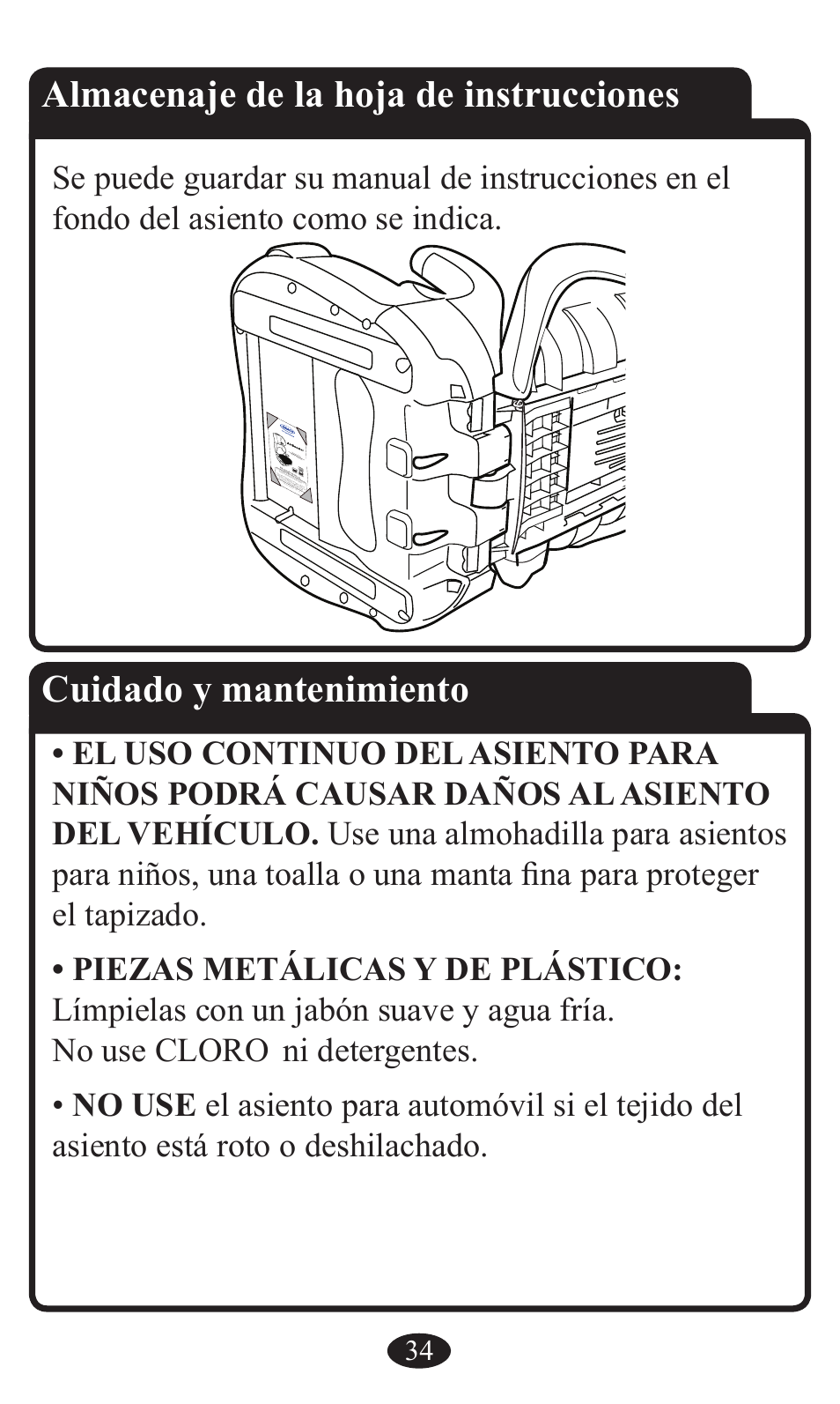 Cuidado y mantenimiento, Almacenaje de la hoja de instrucciones | Graco Booster Seat User Manual | Page 70 / 72