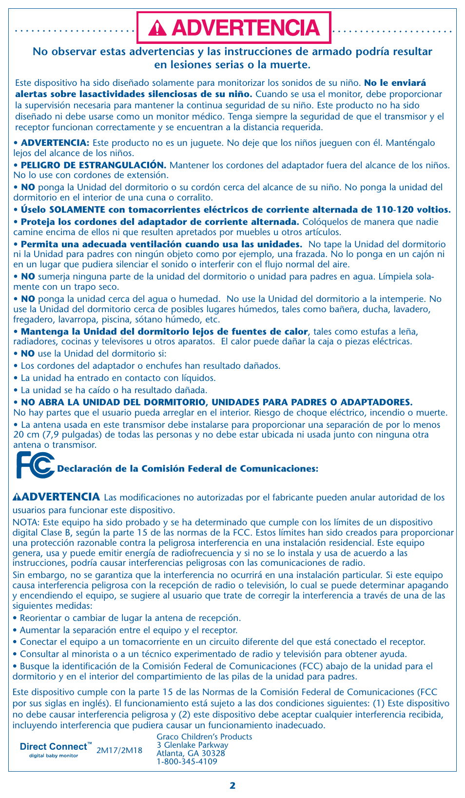 Advertencia | Graco 2M17 User Manual | Page 8 / 12