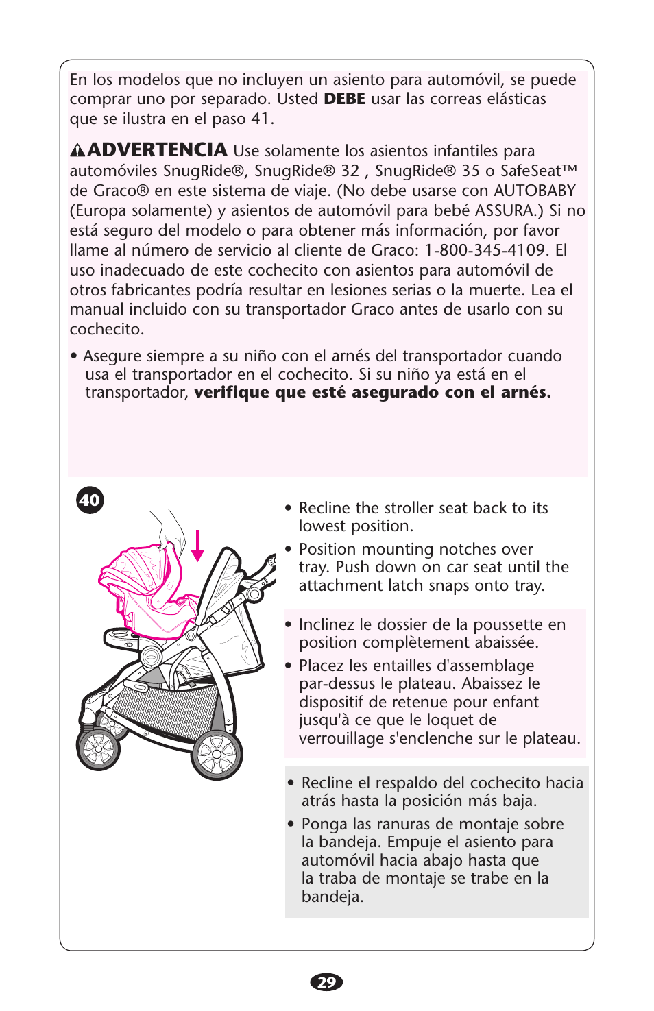 Advertencia | Graco Stylus 1759703 User Manual | Page 29 / 124