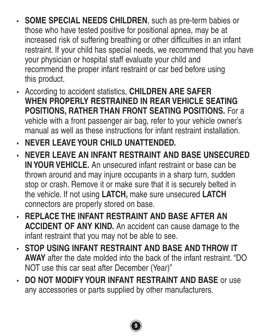 Never leave your child unattended | Graco Stylus 1759703 User Manual | Page 45 / 124