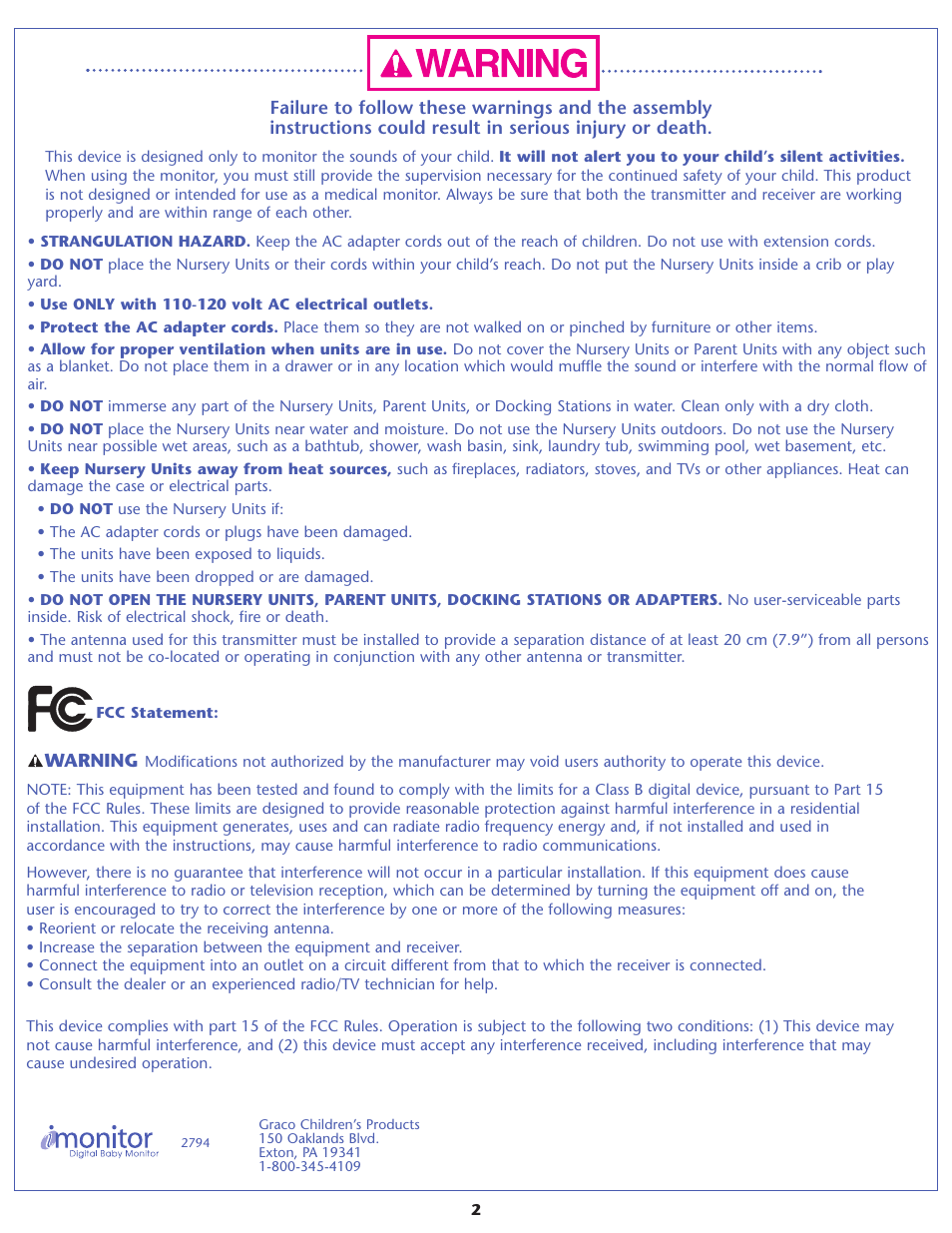 Graco 2794 User Manual | Page 2 / 12