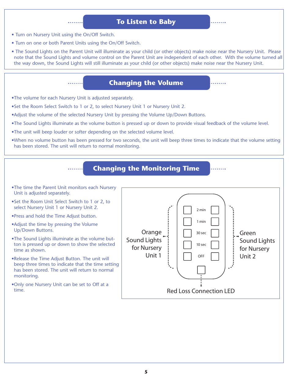 Changing the volume, Changing the monitoring time | Graco 2794 User Manual | Page 5 / 12