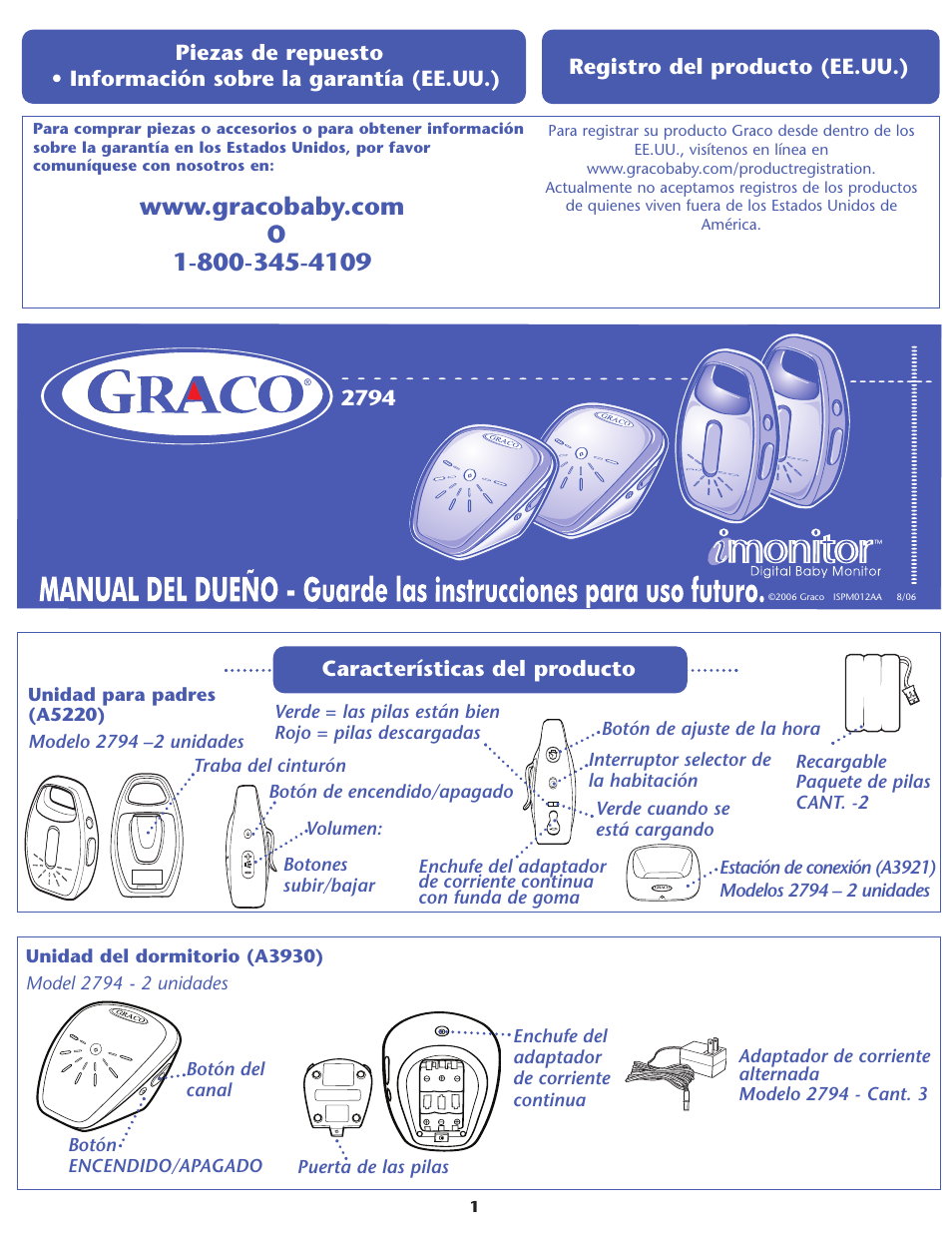 Características del producto, Registro del producto (ee.uu.) | Graco 2794 User Manual | Page 7 / 12