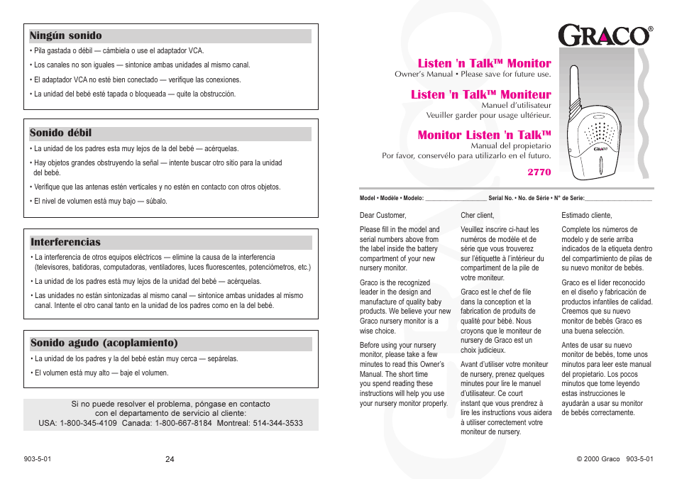 Graco LISTEN 'N TALK 2770 User Manual | 12 pages