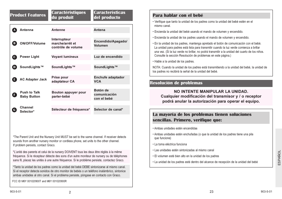 Resolución de problemas | Graco LISTEN 'N TALK 2770 User Manual | Page 2 / 12